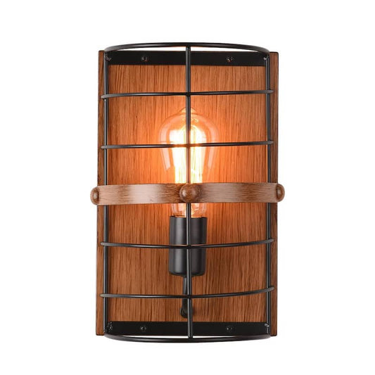 1-Light Brown Modern Simple Design Farmhouse Wall Sconce with Iron Shade