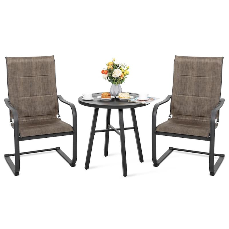 3-Piece Metal Patio Outdoor Bistro Set with Round Table and Padded Dining Chairs in Brown